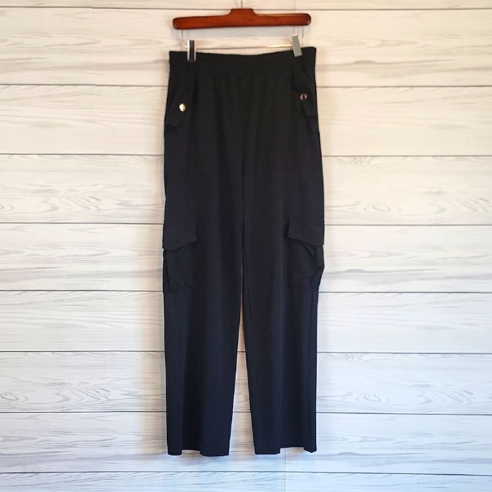 Kay Unger New York Upscaled Athletic Casual Pants Black Womens Size L